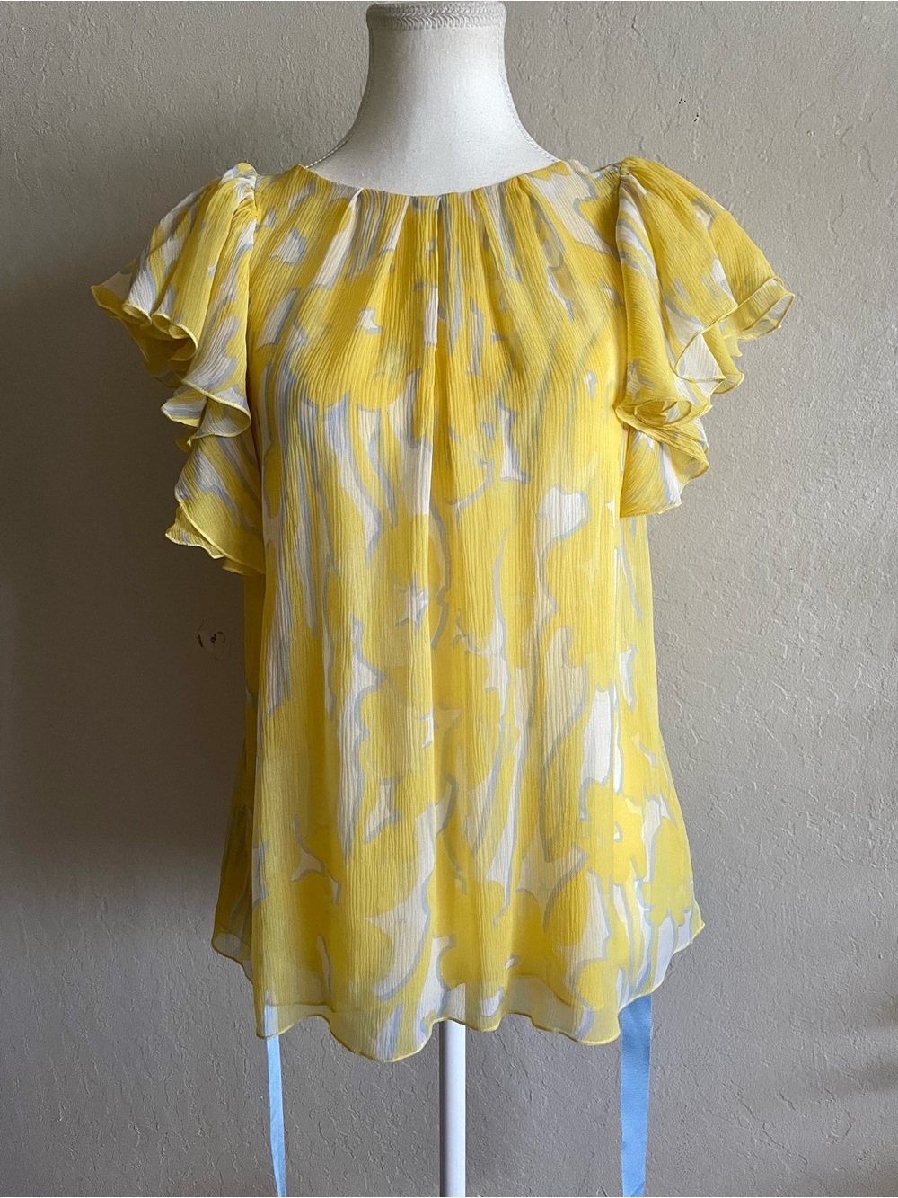 BCBG silk ruffle sleeves top